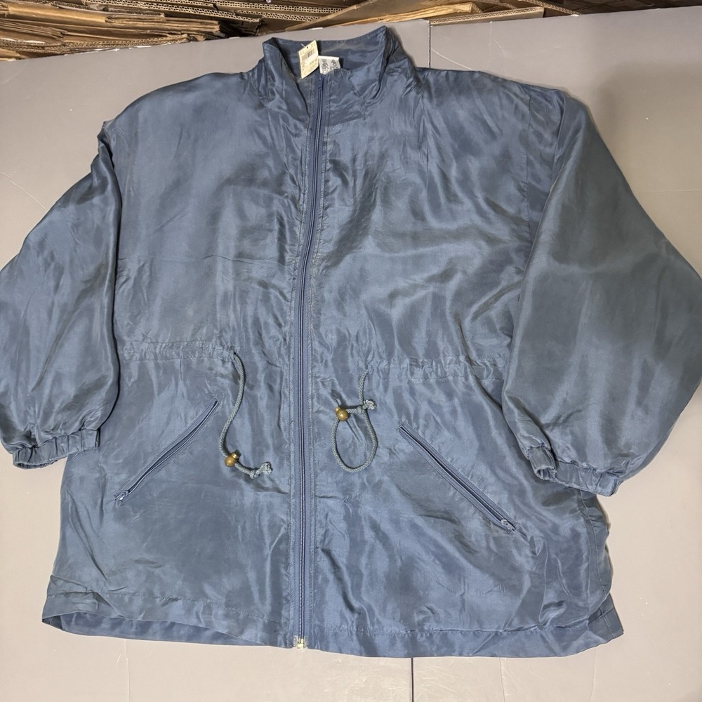 Beautex Jacket 1XL Womens Silk Cinch Padded Shoulders Vintage 80s NOS Cato Blue